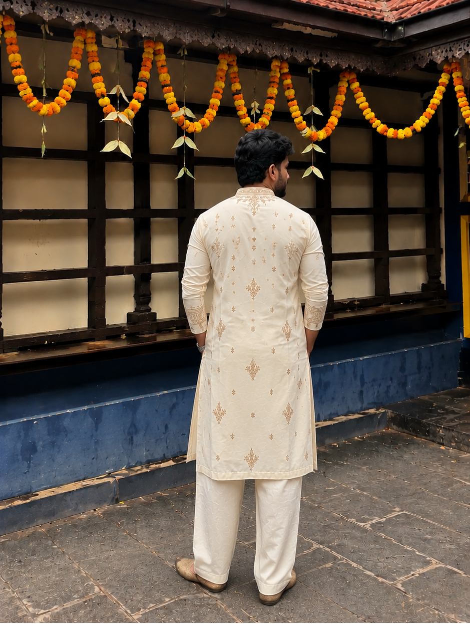 The Royal Cream Kurta Set Embroidery [R-Edition]