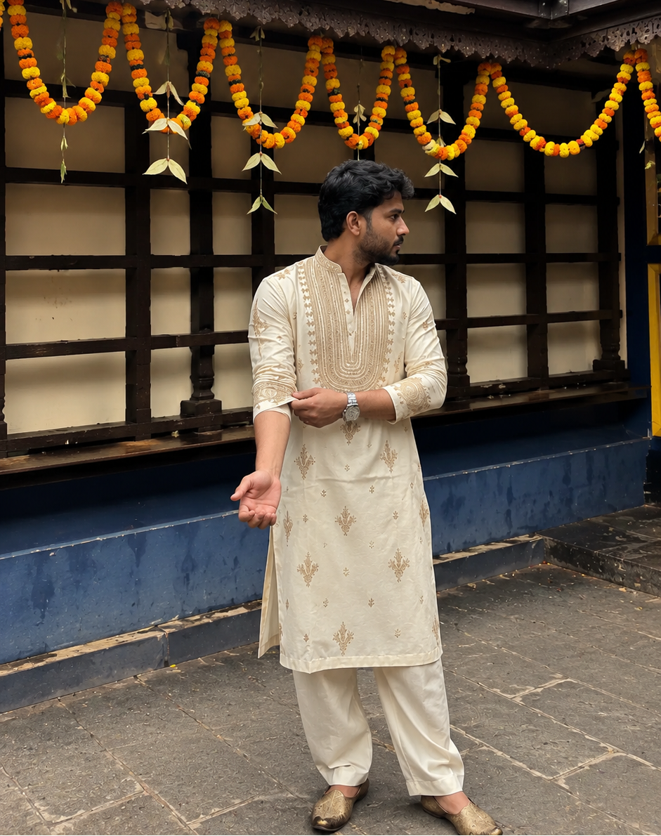 The Royal Cream Kurta Set Embroidery [R-Edition]