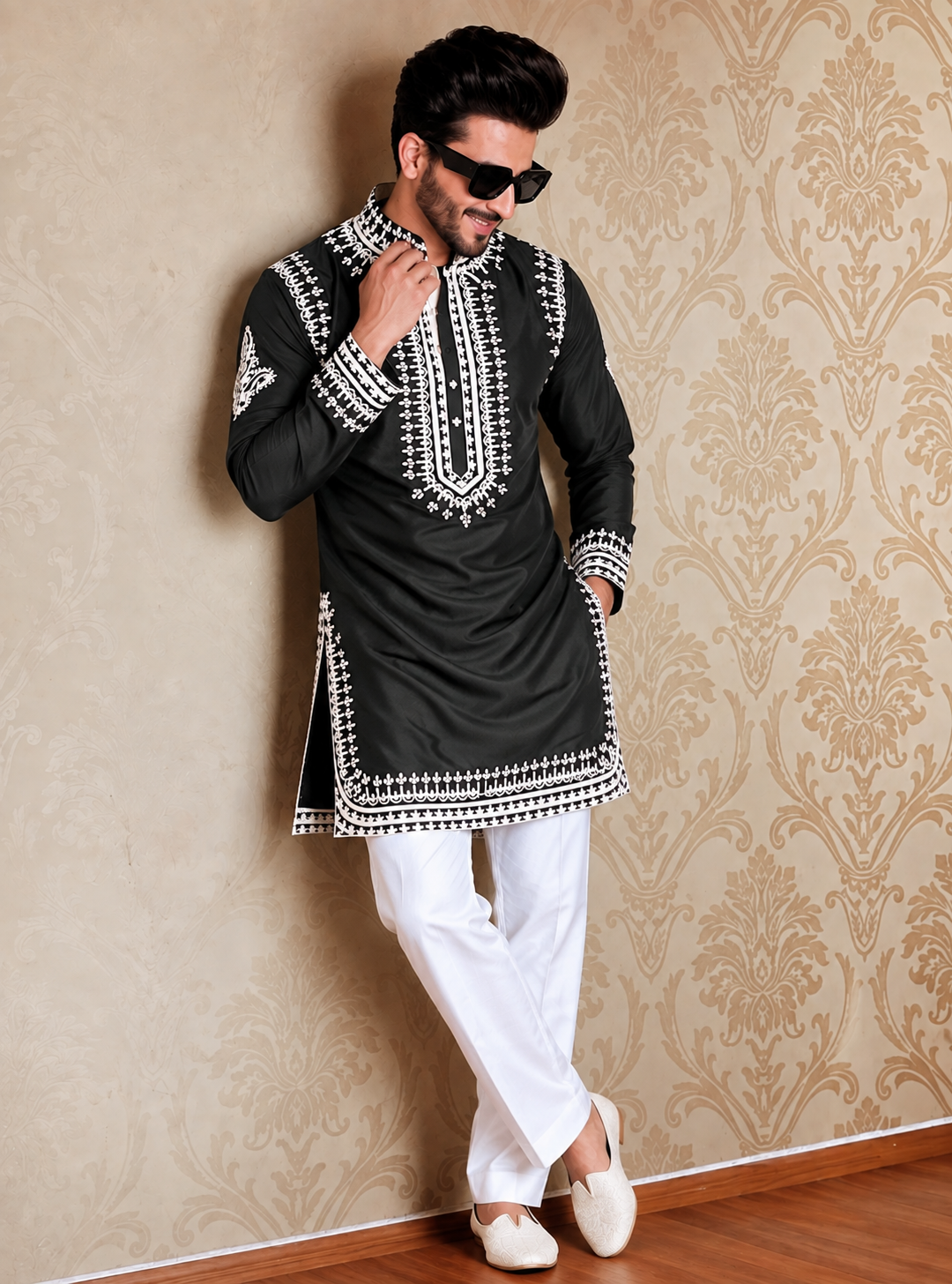 Olive Green Kurta Set with Embroidery