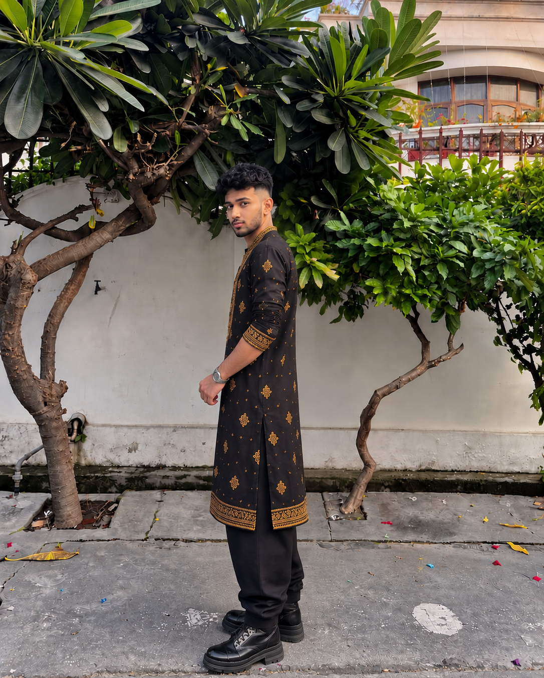 Midnight Black Royal Embroidered Kurta Set [A-edition]