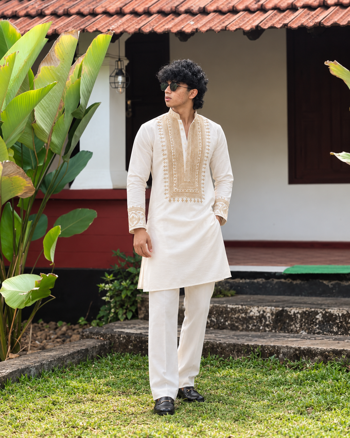 Cream Ivory Silk Kurta Set With Embroidery