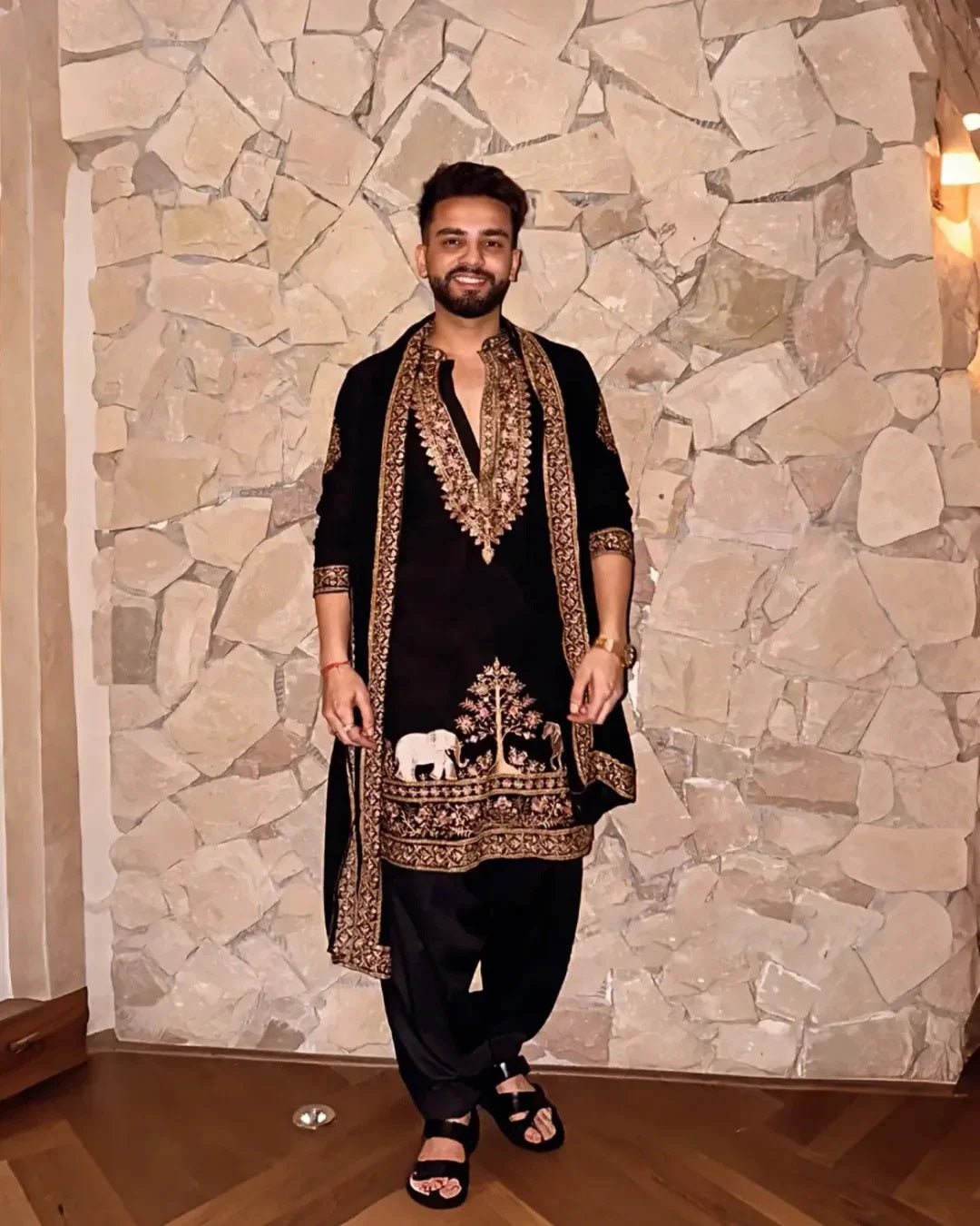 Royal  Black Embroidered Kurta Pajama – 3 Piece Set