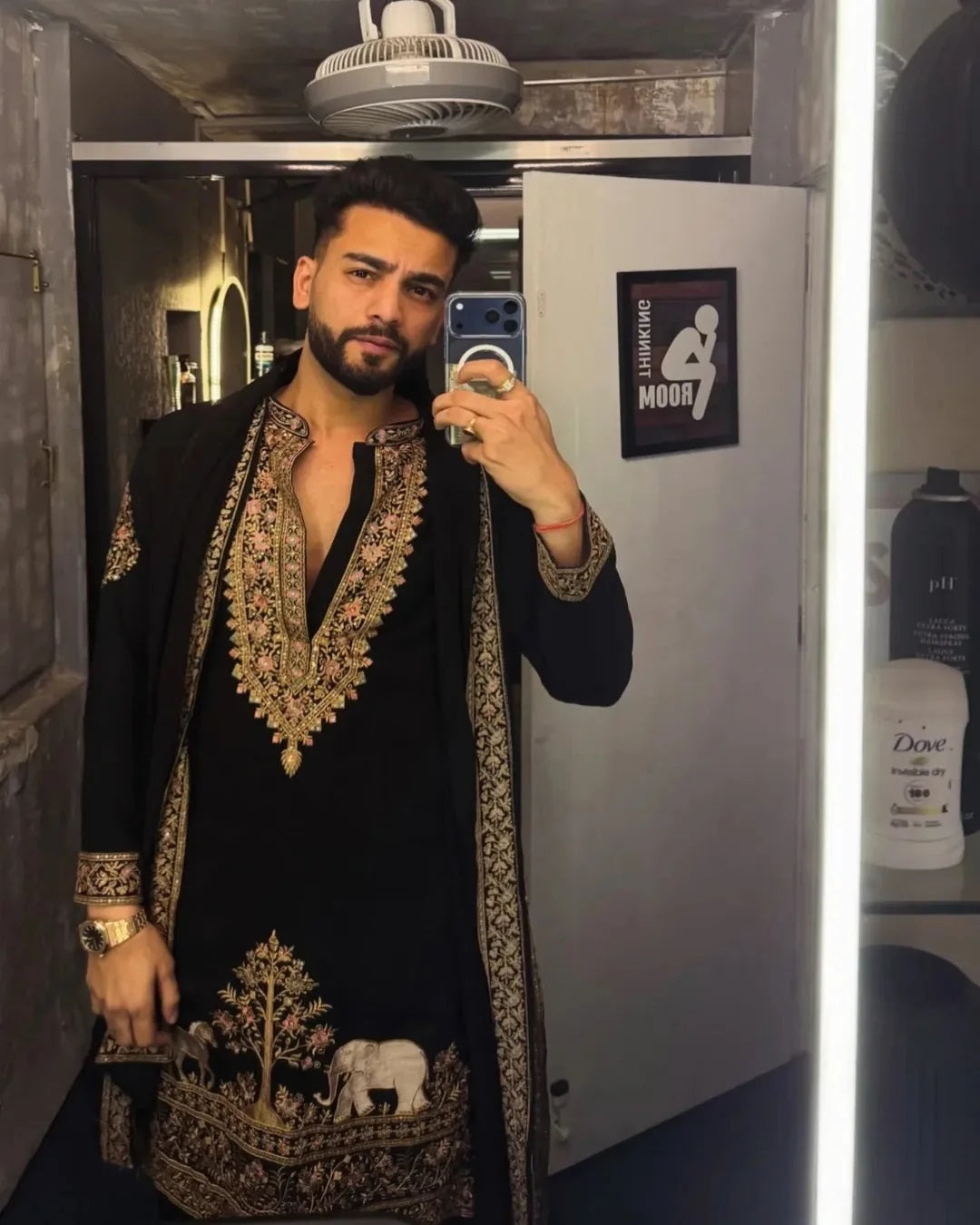 Royal  Black Embroidered Kurta Pajama – 3 Piece Set