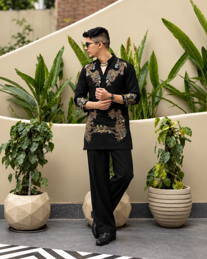 Black Embroidered Designer Kurta Set {k-adition}