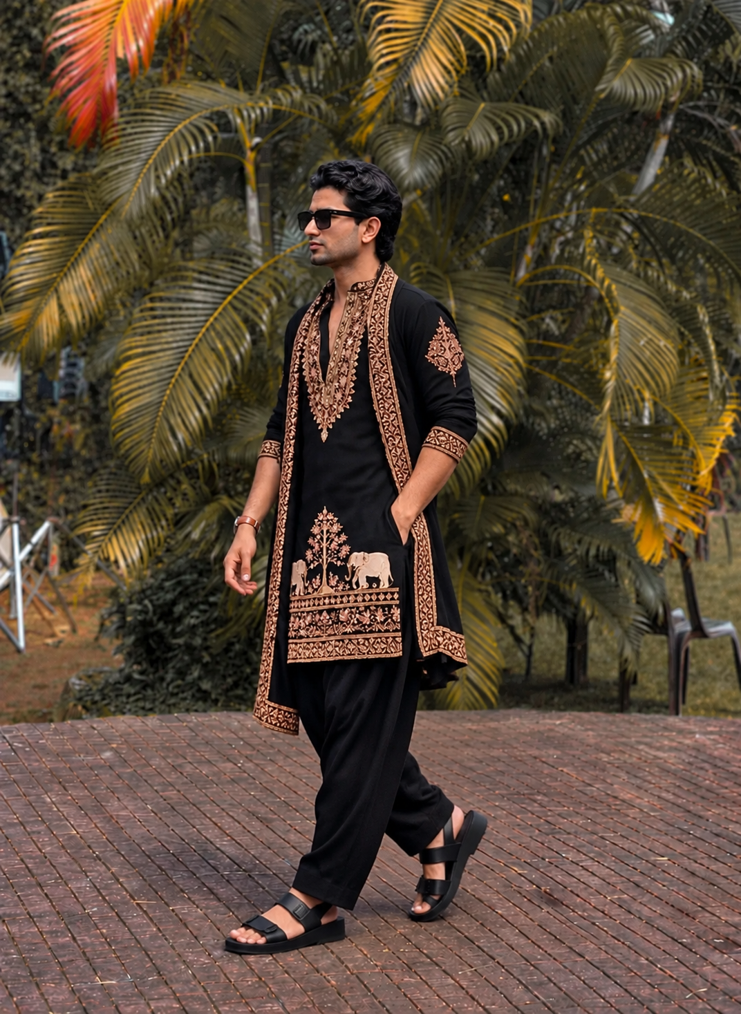 Royal  Black Embroidered Kurta Pajama – 3 Piece Set