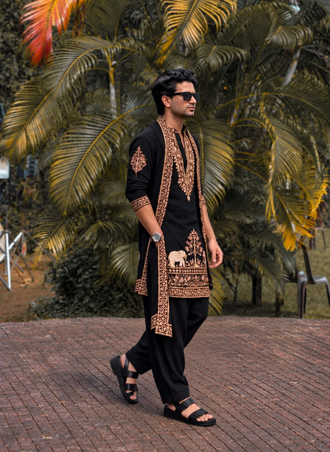 Royal  Black Embroidered Kurta Pajama – 3 Piece Set