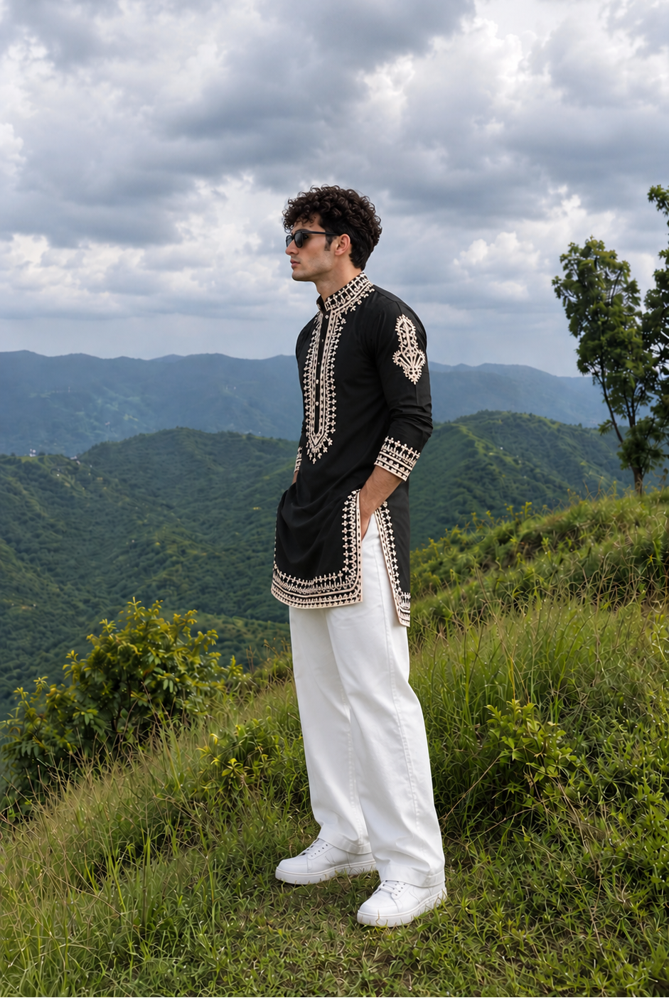Olive Green Kurta Set with Embroidery