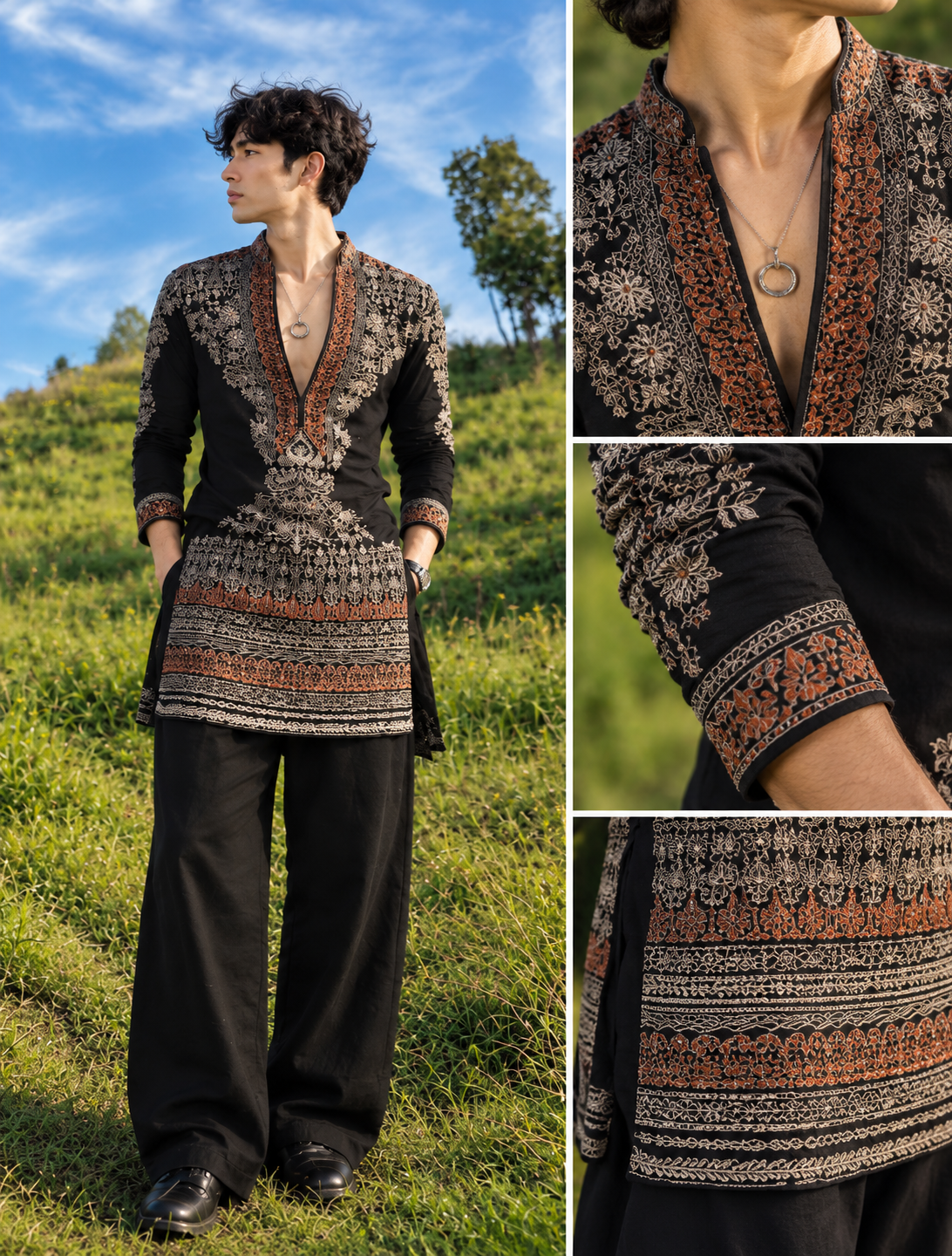 Black Ethnic Embroidered Designer Kurta Pant Set