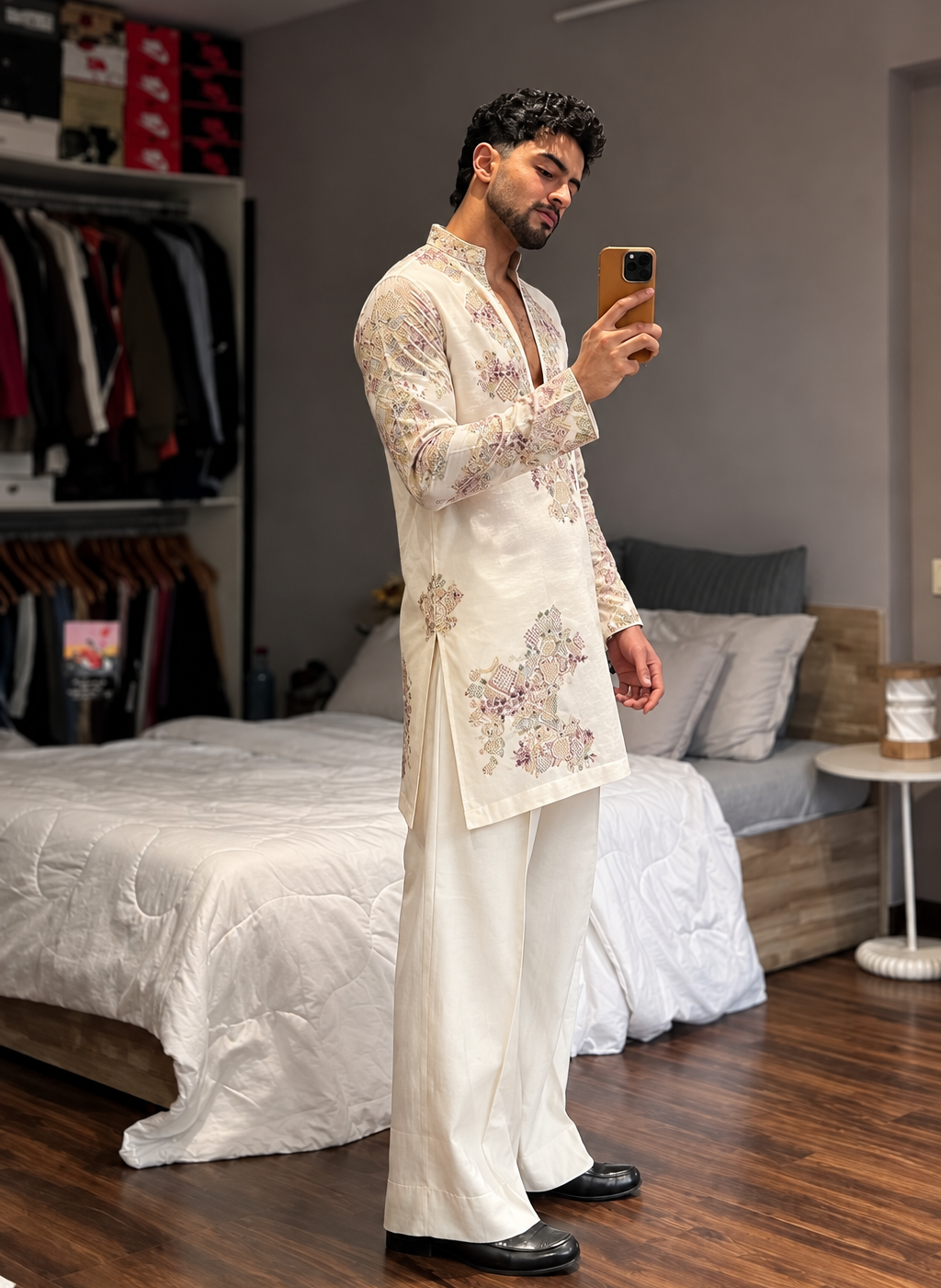 Ivory  Embroidered Kurta Pyjama Set