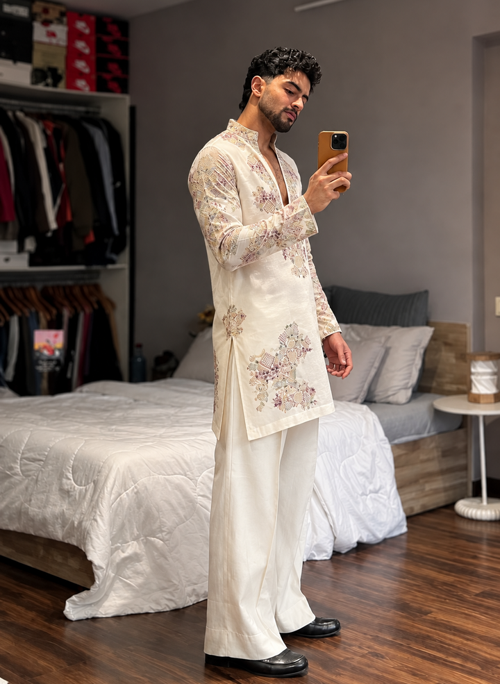 Ivory  Embroidered Kurta Pyjama Set