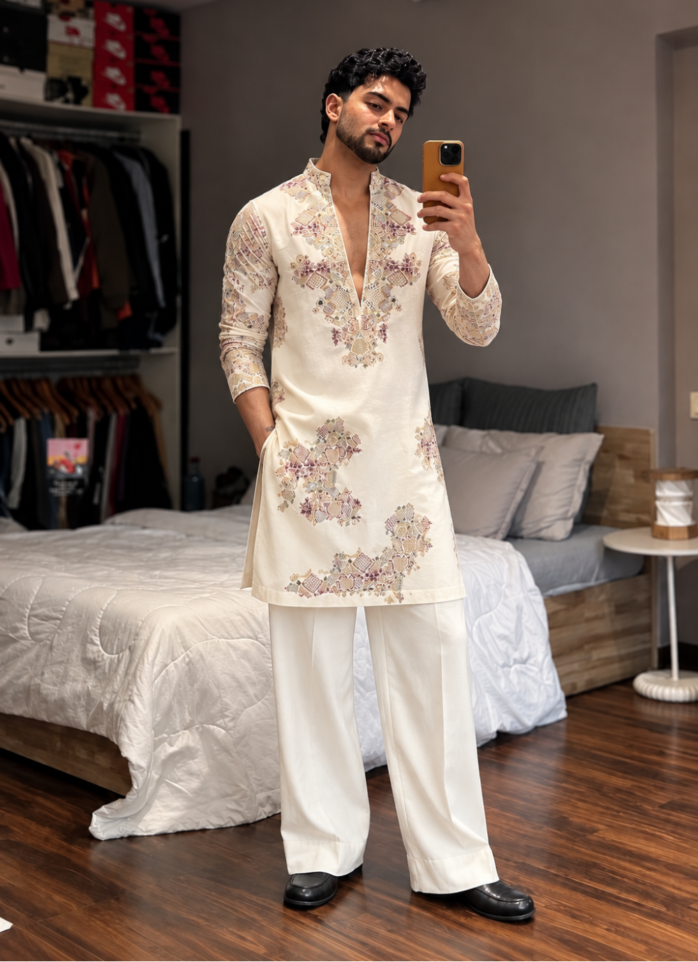 Ivory  Embroidered Kurta Pyjama Set