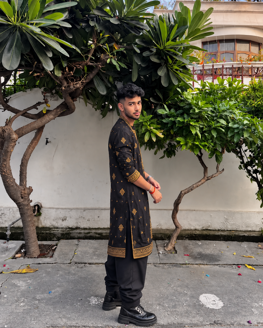 Midnight Black Royal Embroidered Kurta Set [A-edition]