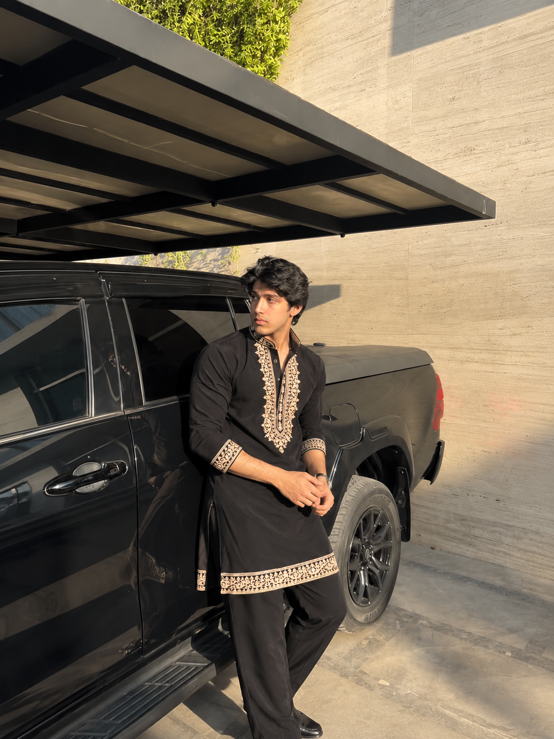 Z Black Kurta Set Embroidery With Armani Flex