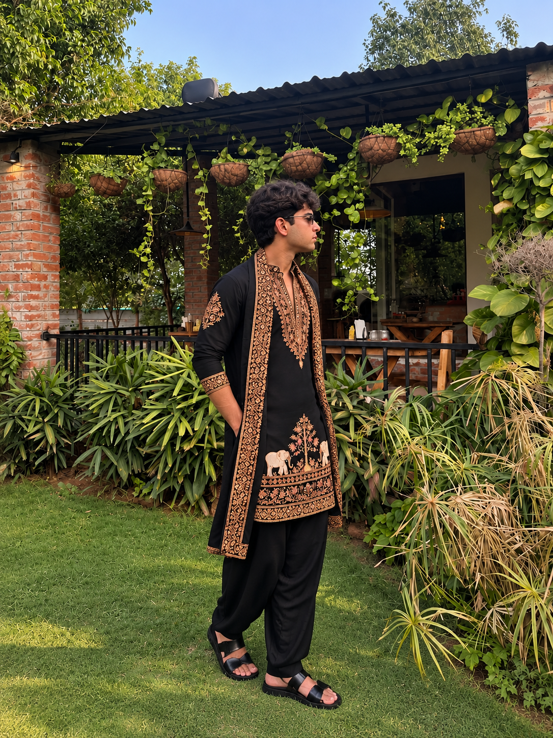 Royal  Black Embroidered Kurta Pajama – 3 Piece Set