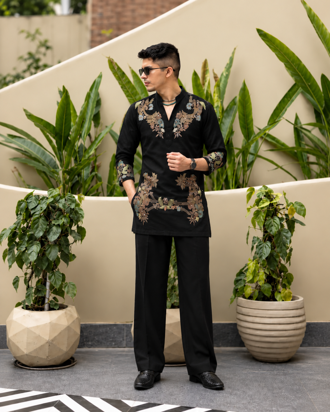 Black Embroidered Designer Kurta Set {k-adition}
