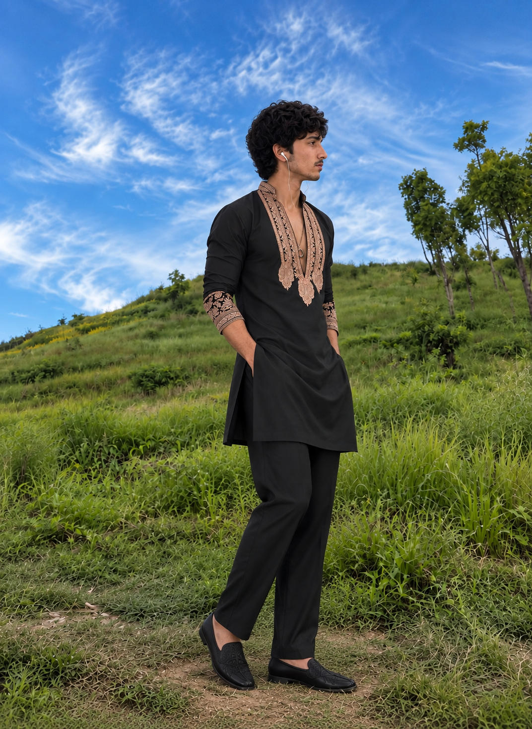 Z Black  Kurta pyjama Set With Embroidery