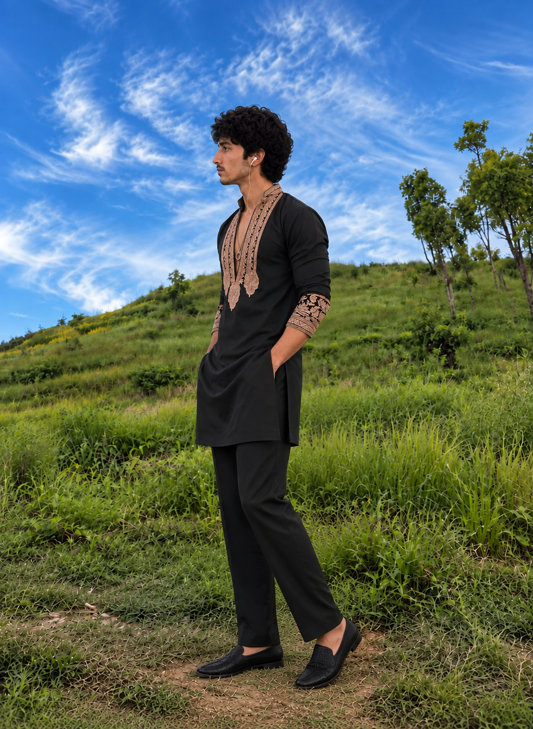 Z Black  Kurta pyjama Set With Embroidery