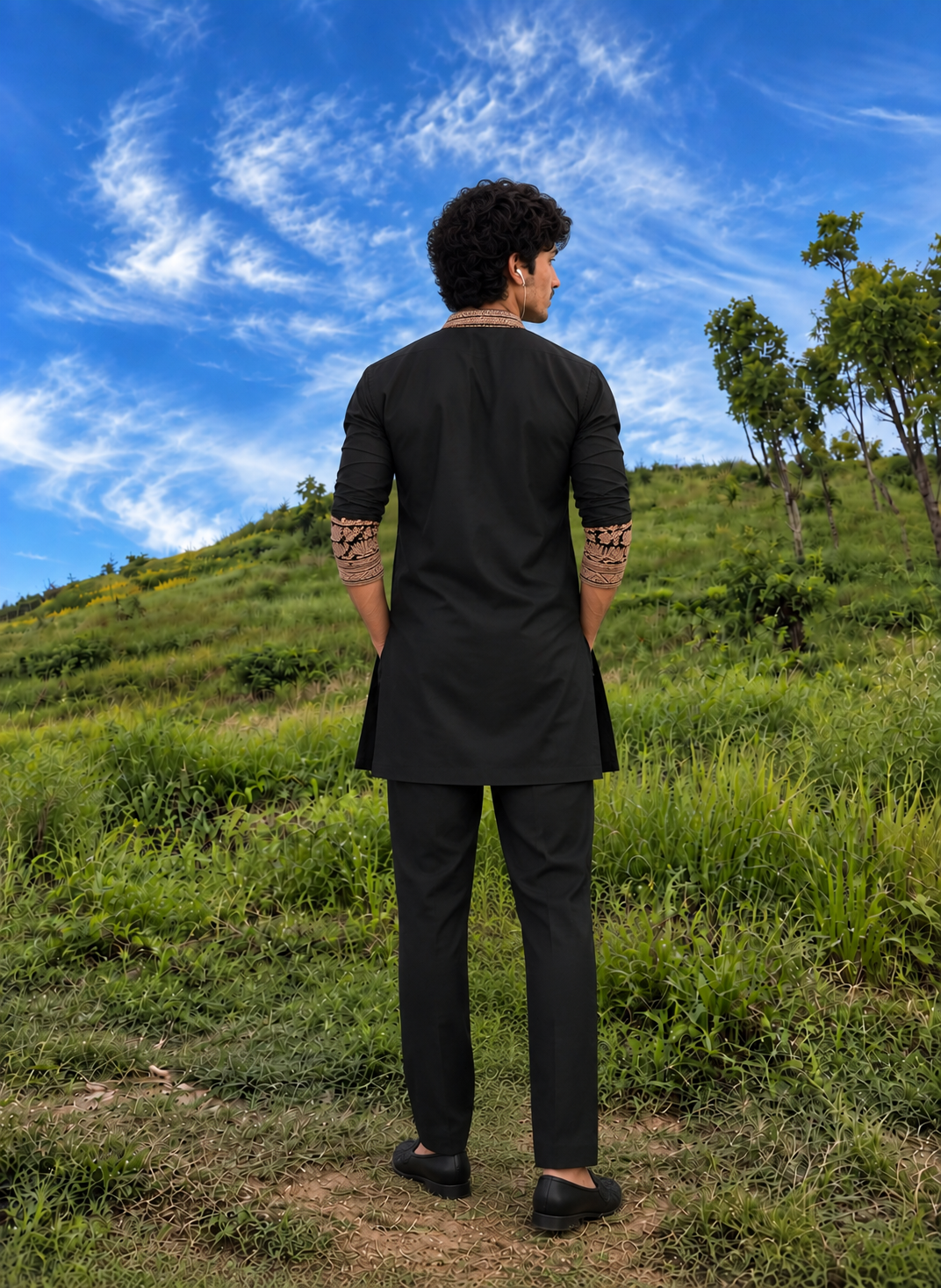 Z Black  Kurta pyjama Set With Embroidery