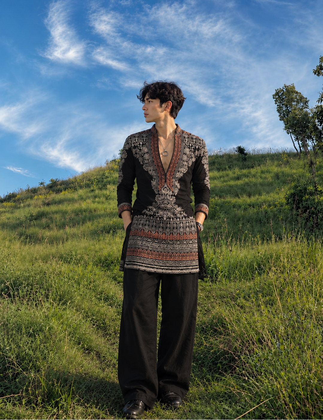 Black Ethnic Embroidered Designer Kurta Pant Set