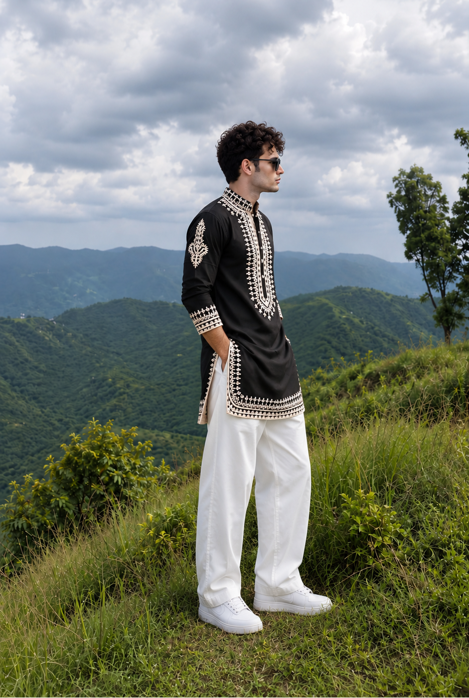 Olive Green Kurta Set with Embroidery