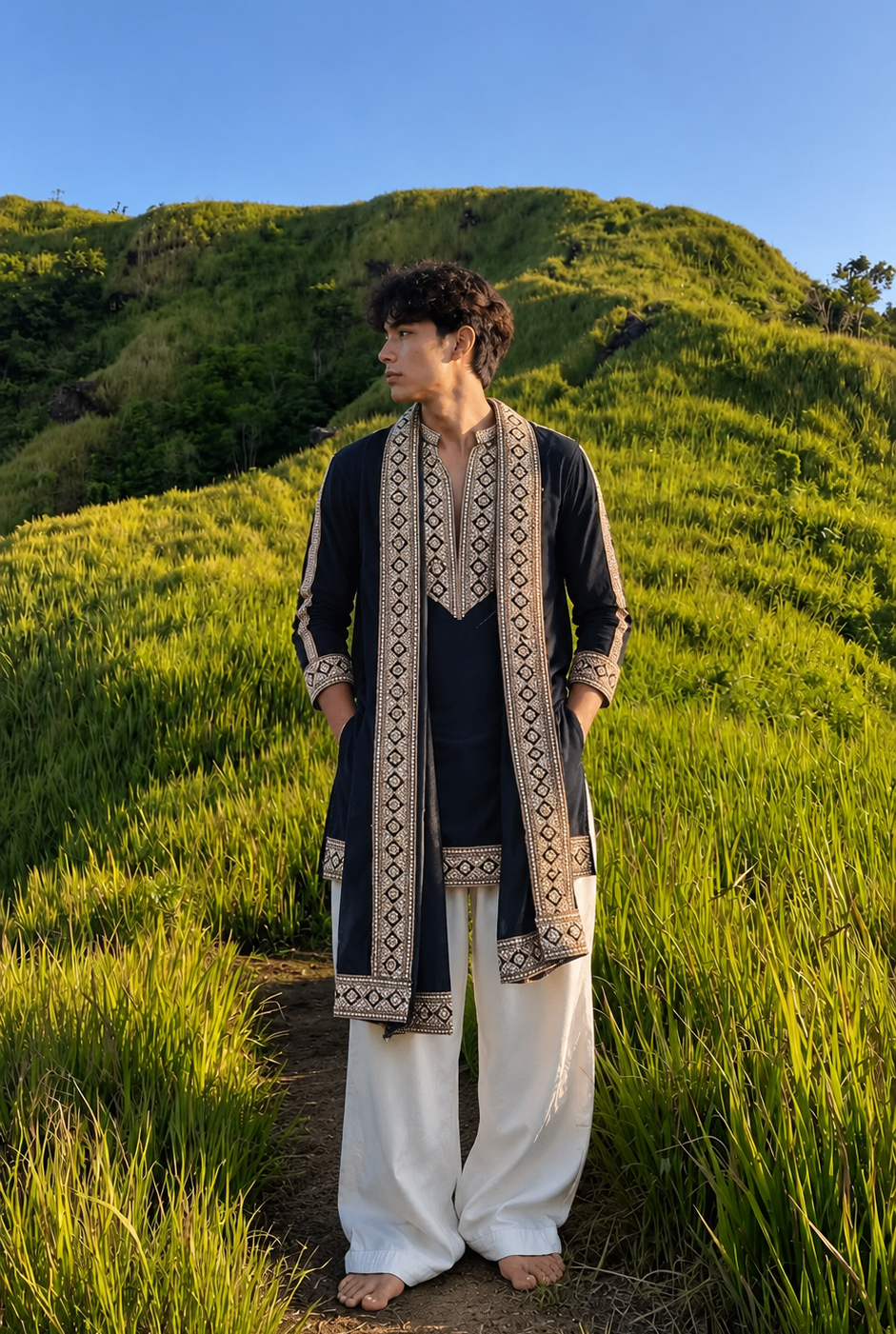 Neavy Blue Kurta Set With Dupatta Embroidery Work