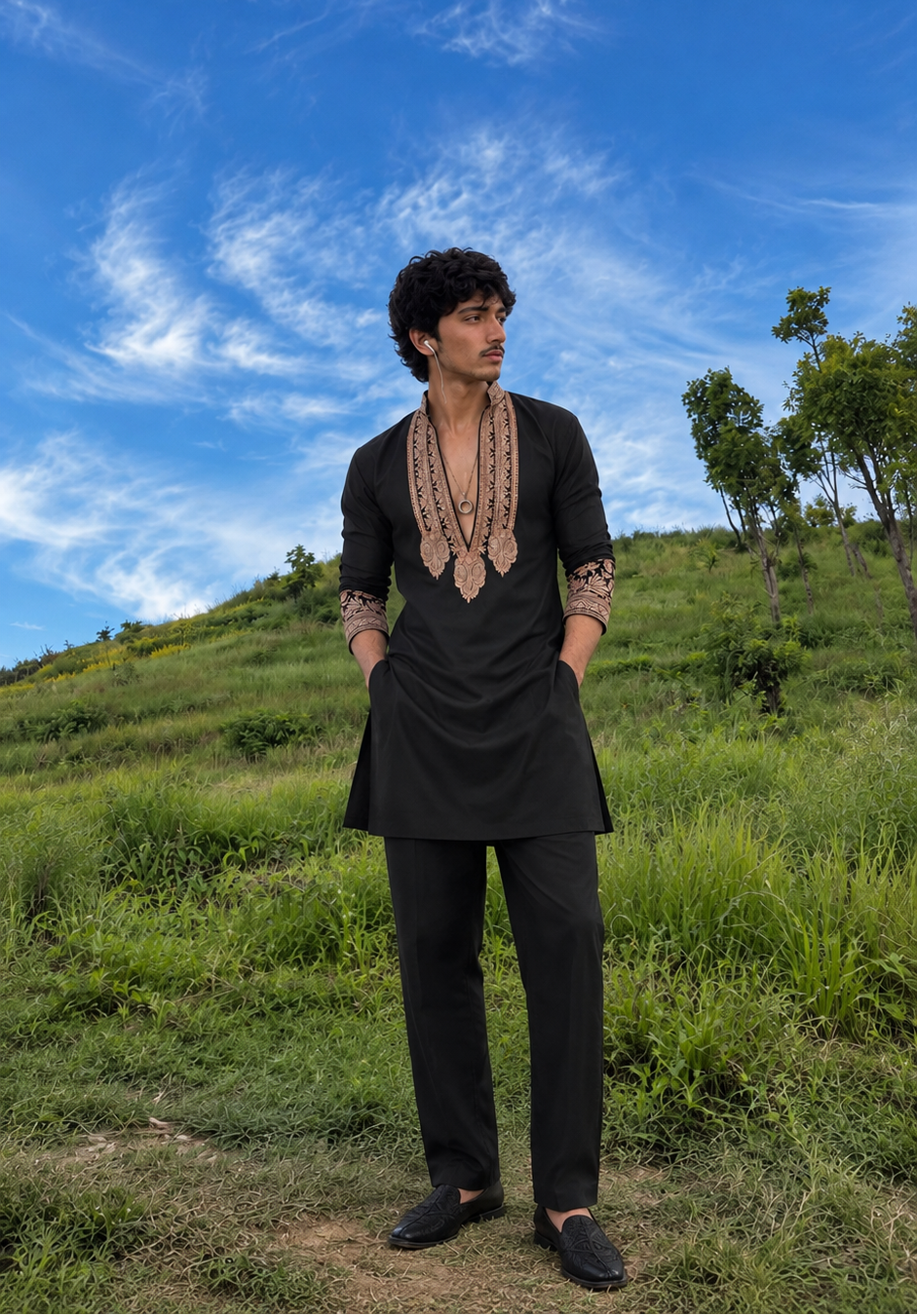 Z Black  Kurta pyjama Set With Embroidery