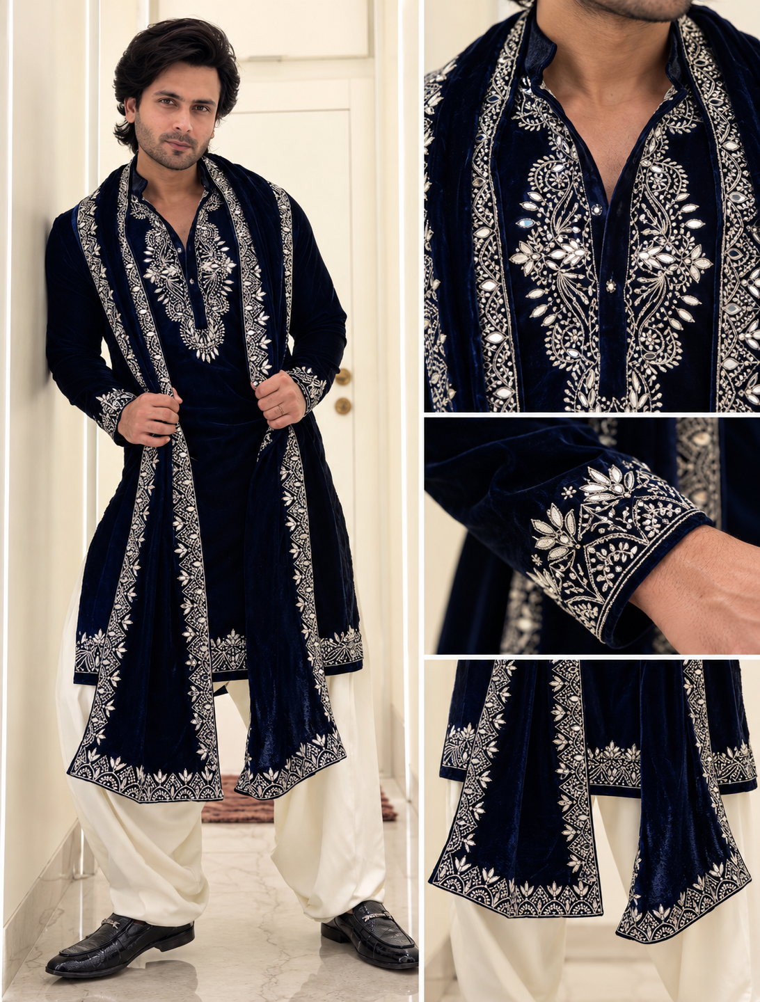 Black Kurta Cream Pyjama & Dupatta Embroidery