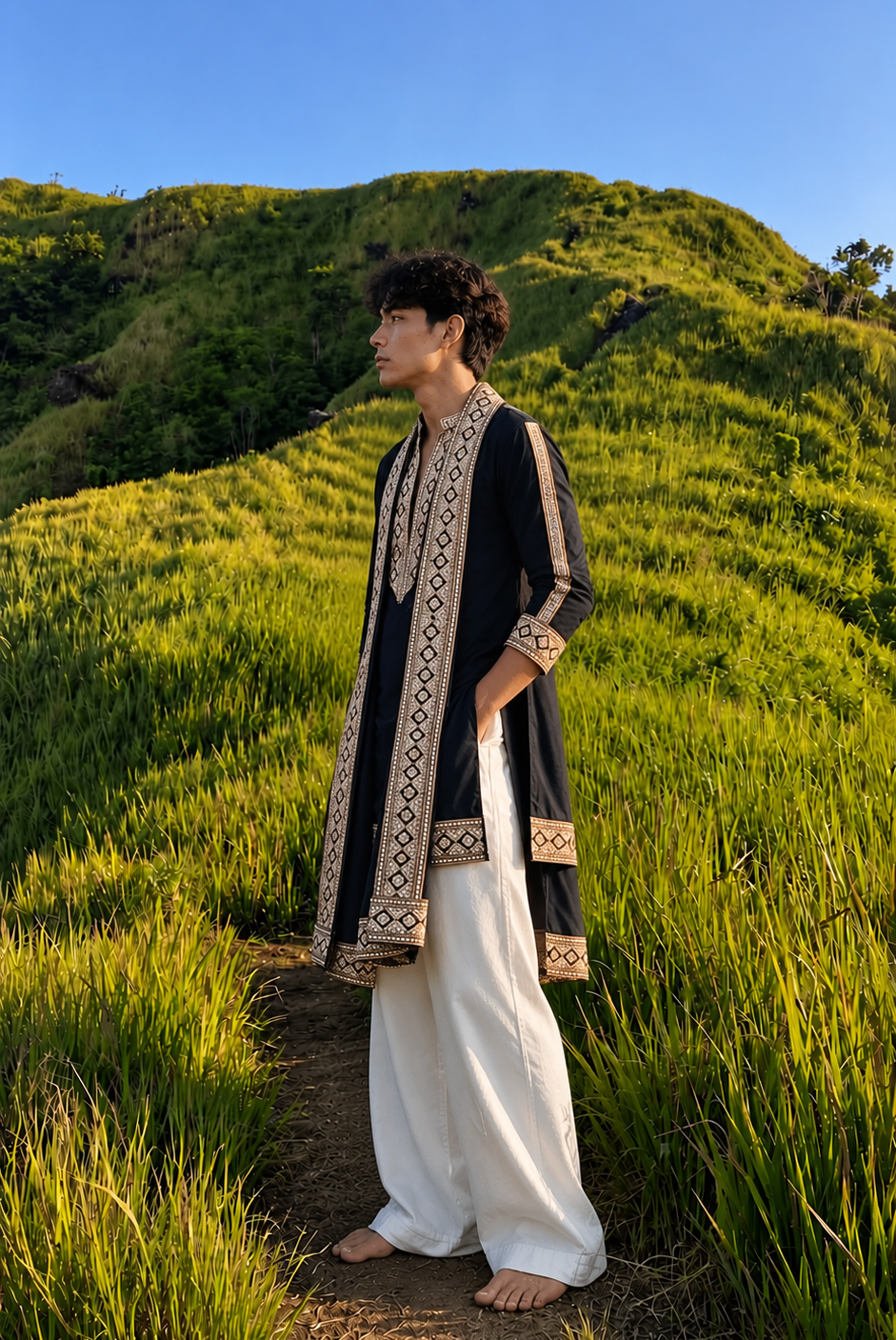Neavy Blue Kurta Set With Dupatta Embroidery Work