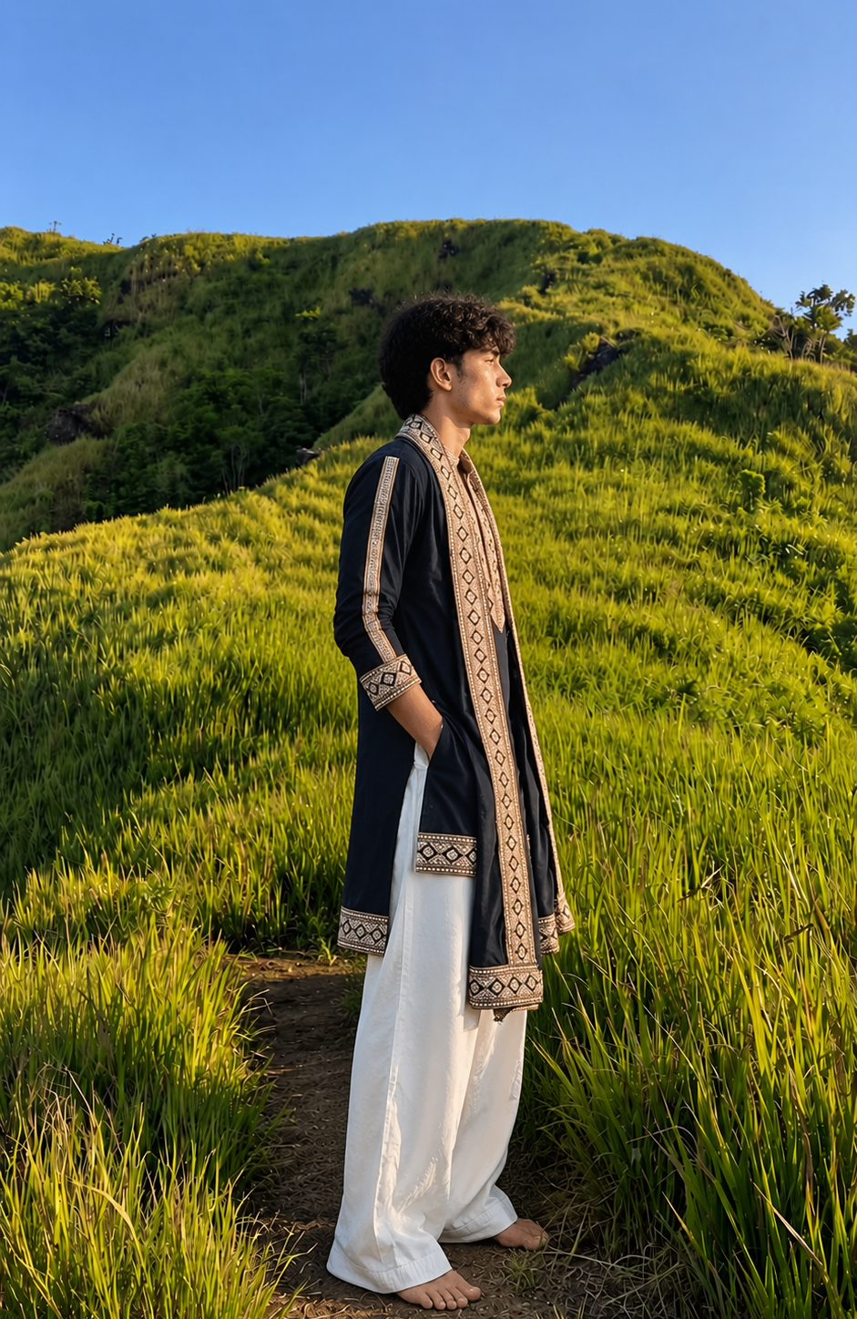 Neavy Blue Kurta Set With Dupatta Embroidery Work