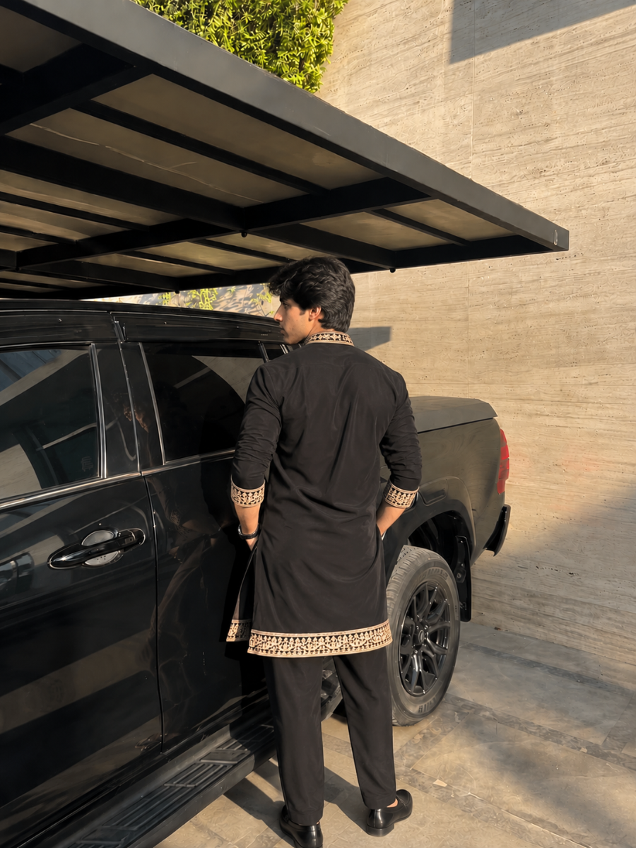 Z Black Kurta Set Embroidery With Armani Flex