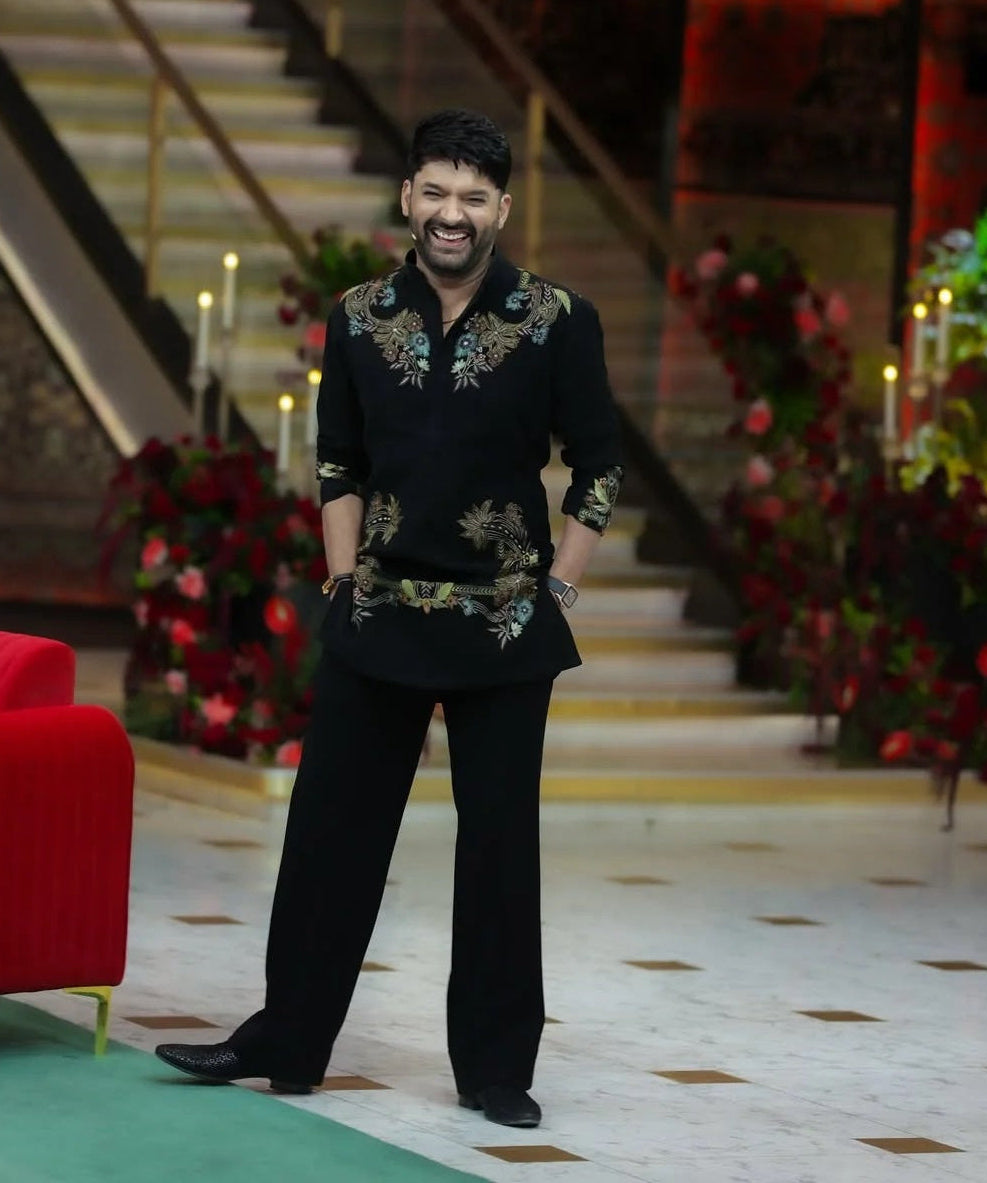 Black Embroidered Designer Kurta Set {k-adition}