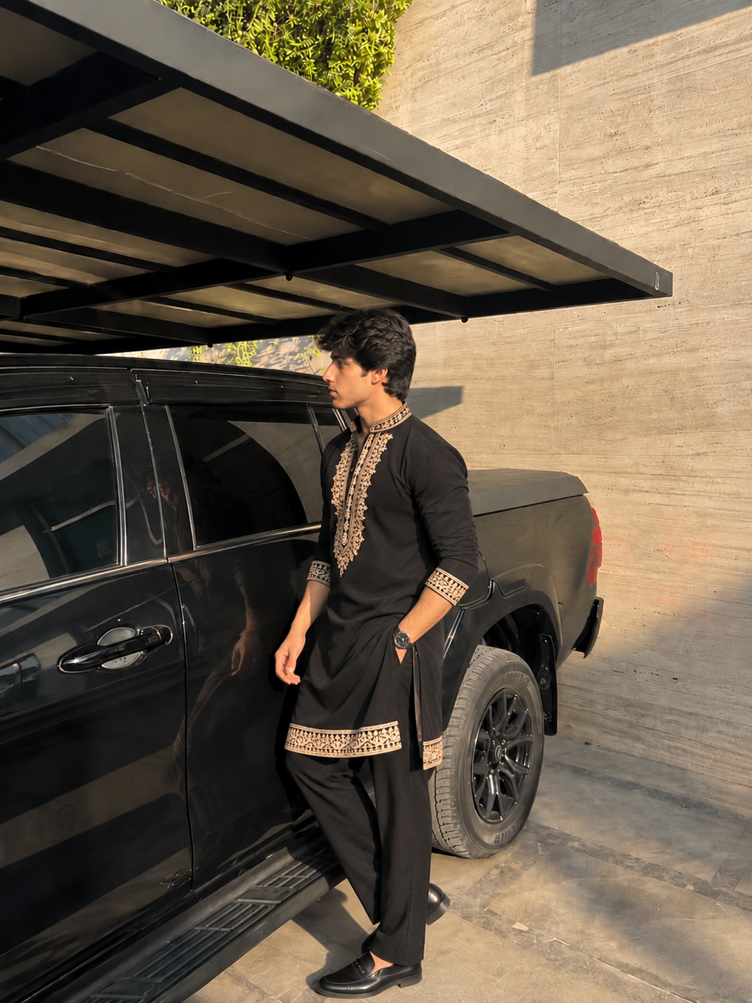 Z Black Kurta Set Embroidery With Armani Flex