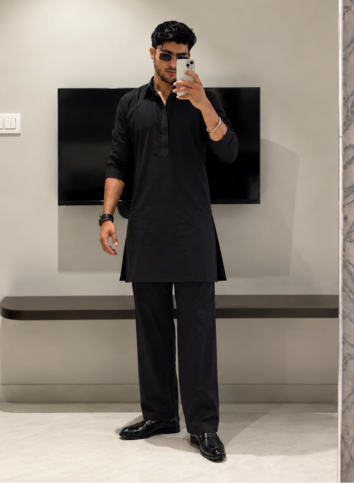 Armani Black Kurta Set with Pyjama