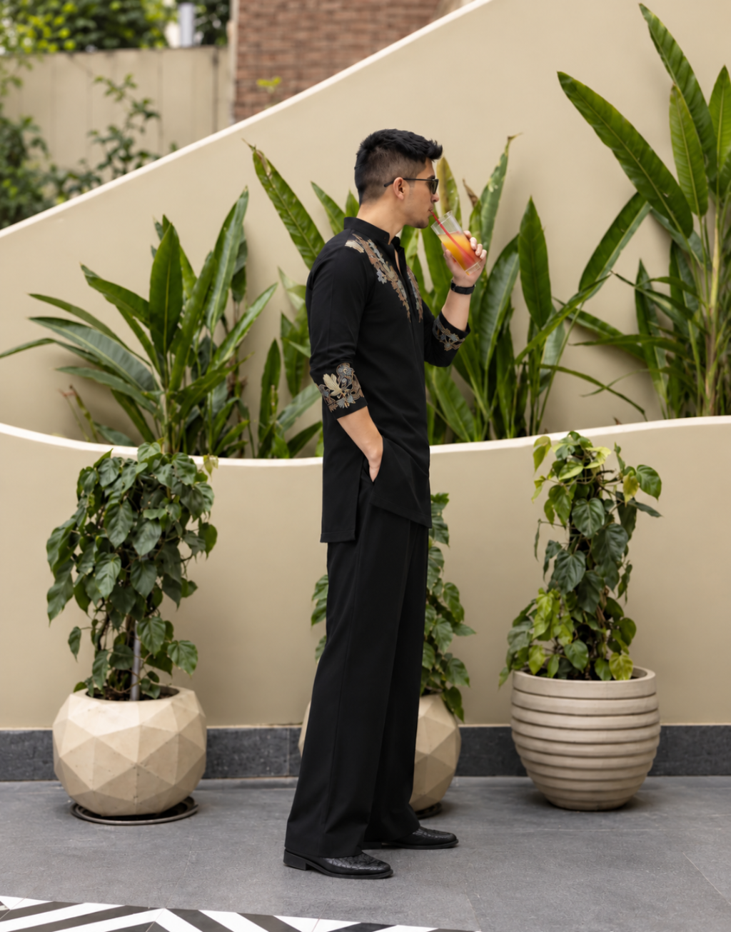 Black Embroidered Designer Kurta Set {k-adition}