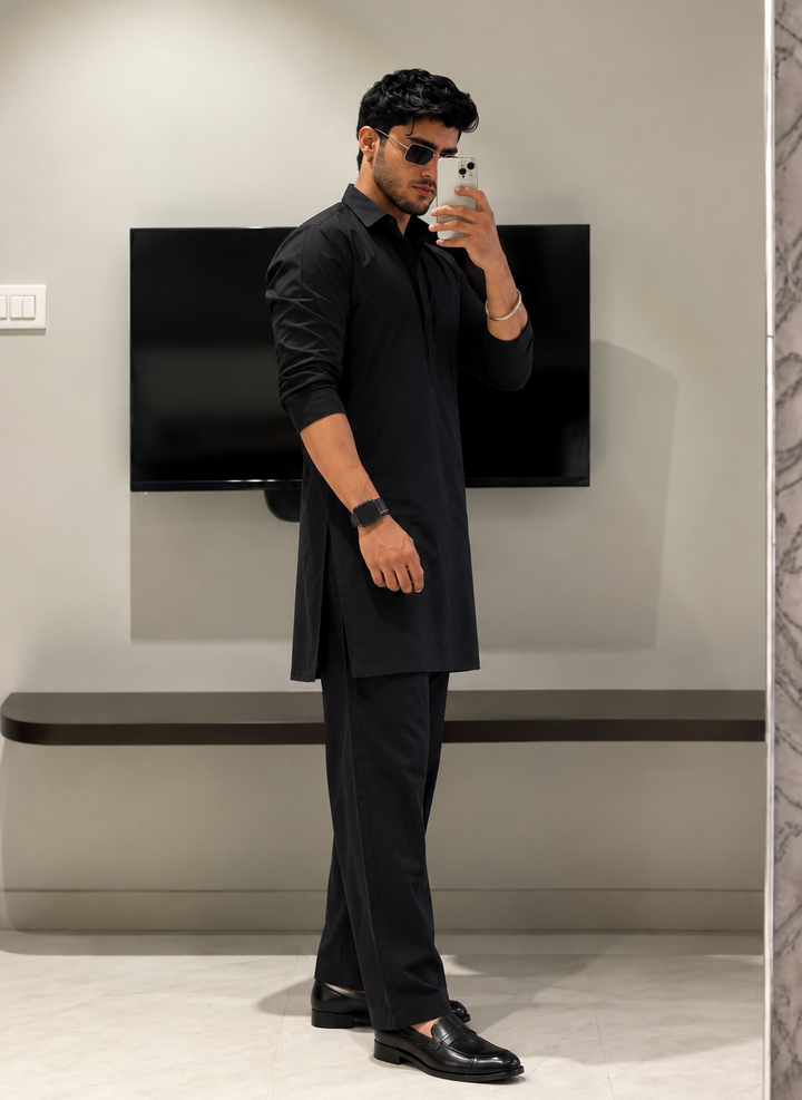 Armani Black Kurta Set with Pyjama