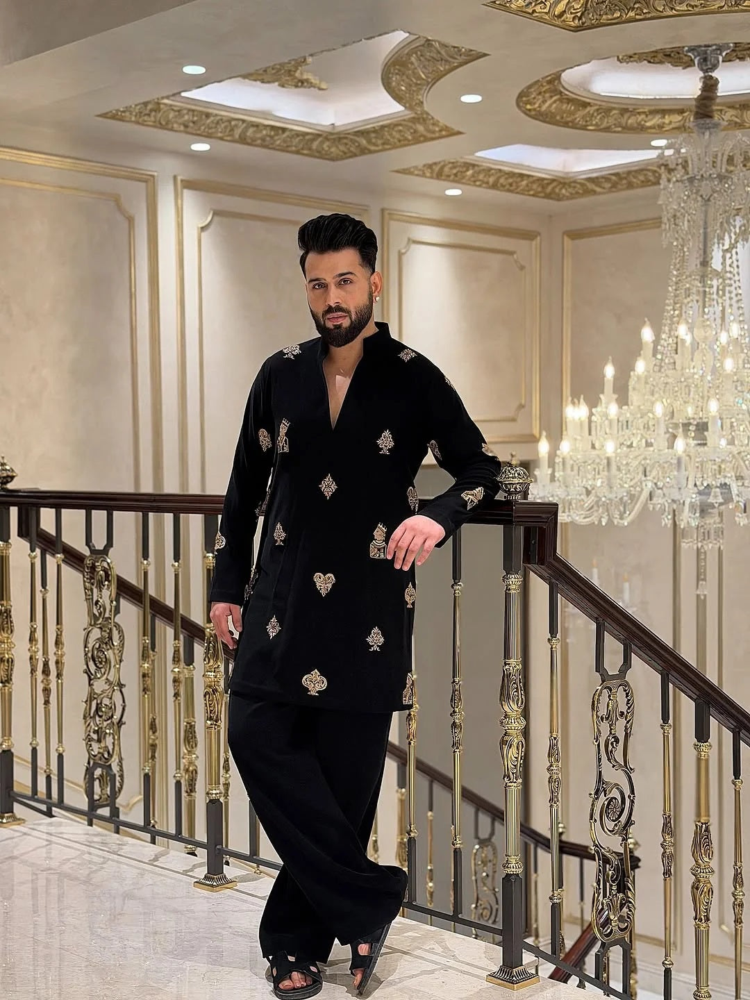 Black Rajarani Kurta with Embroidery Work