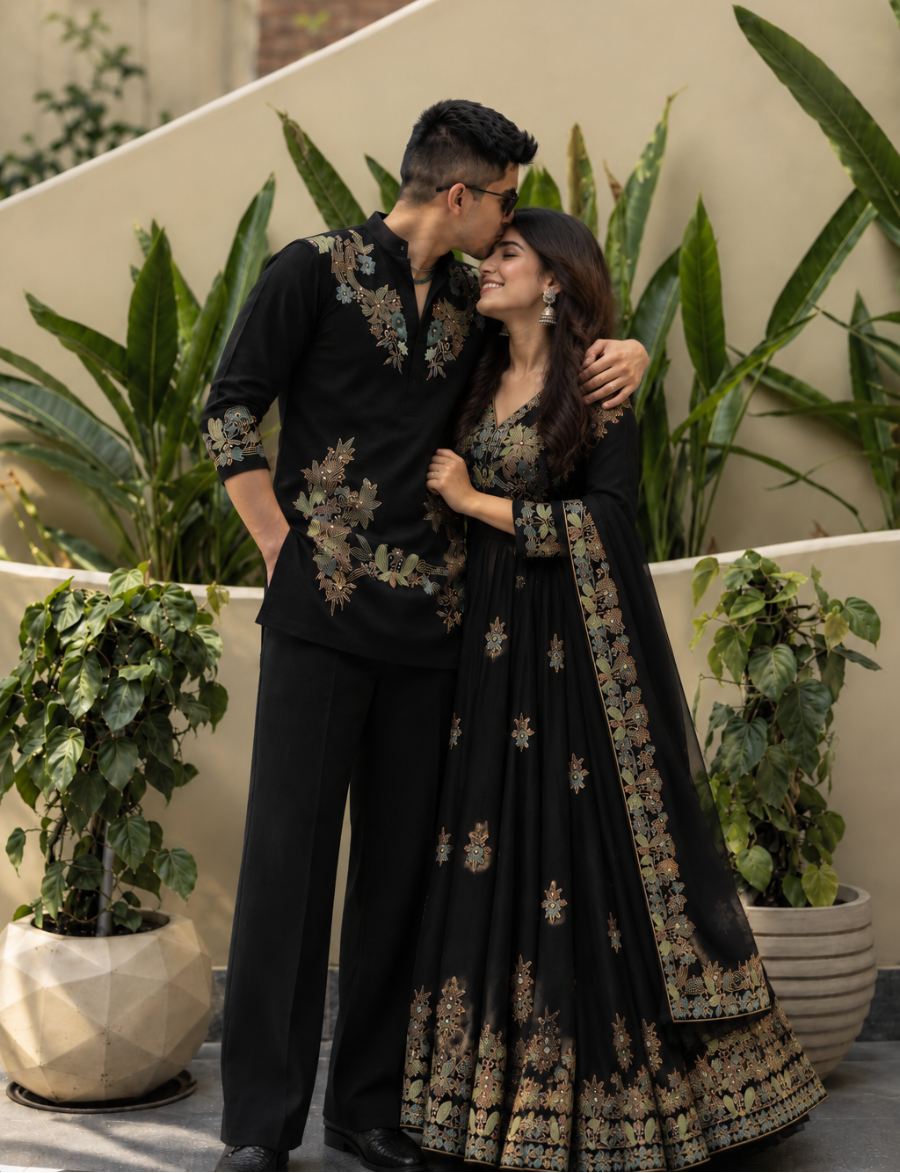 Black Embroidered Designer Kurta Set {k-adition}