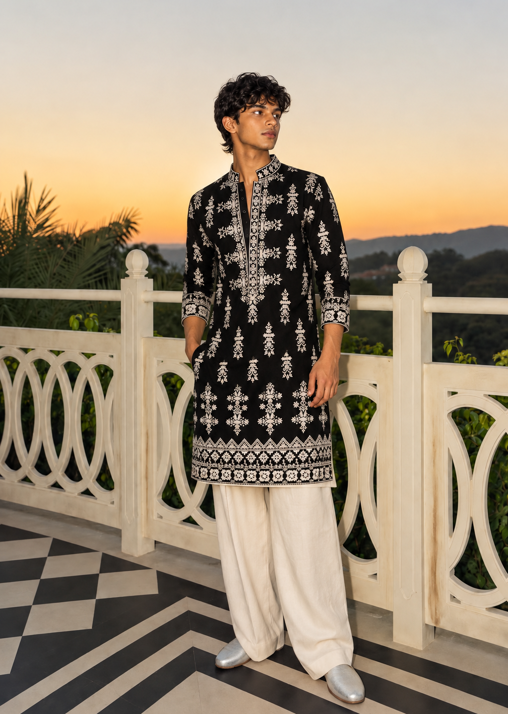 Black Velvat Kurta pyjama With Embroidery