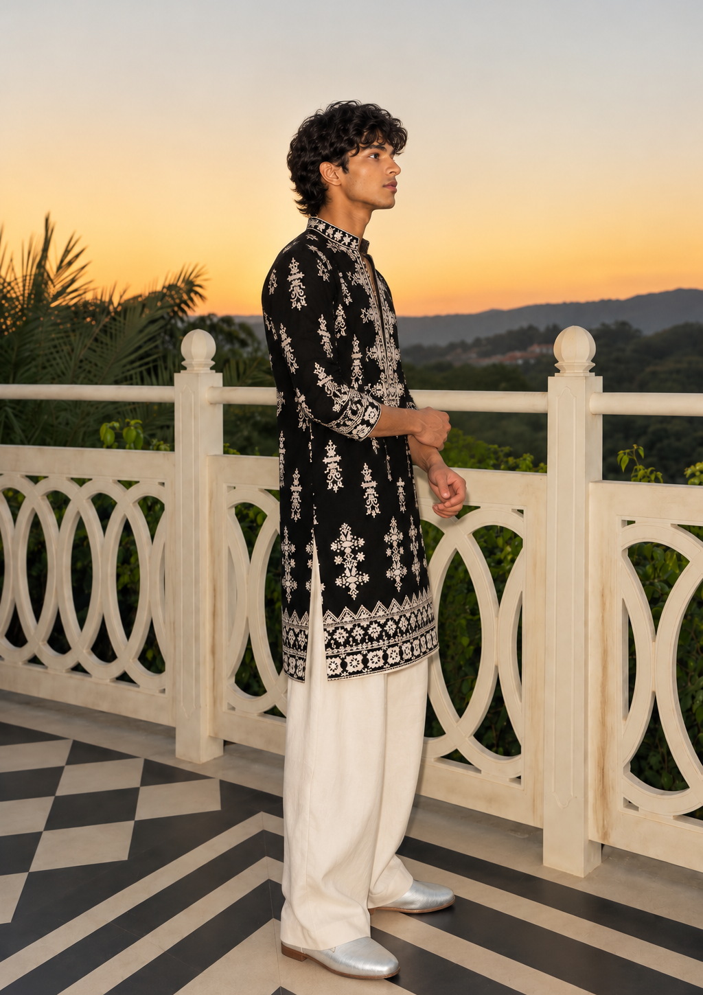 Black Velvat Kurta pyjama With Embroidery