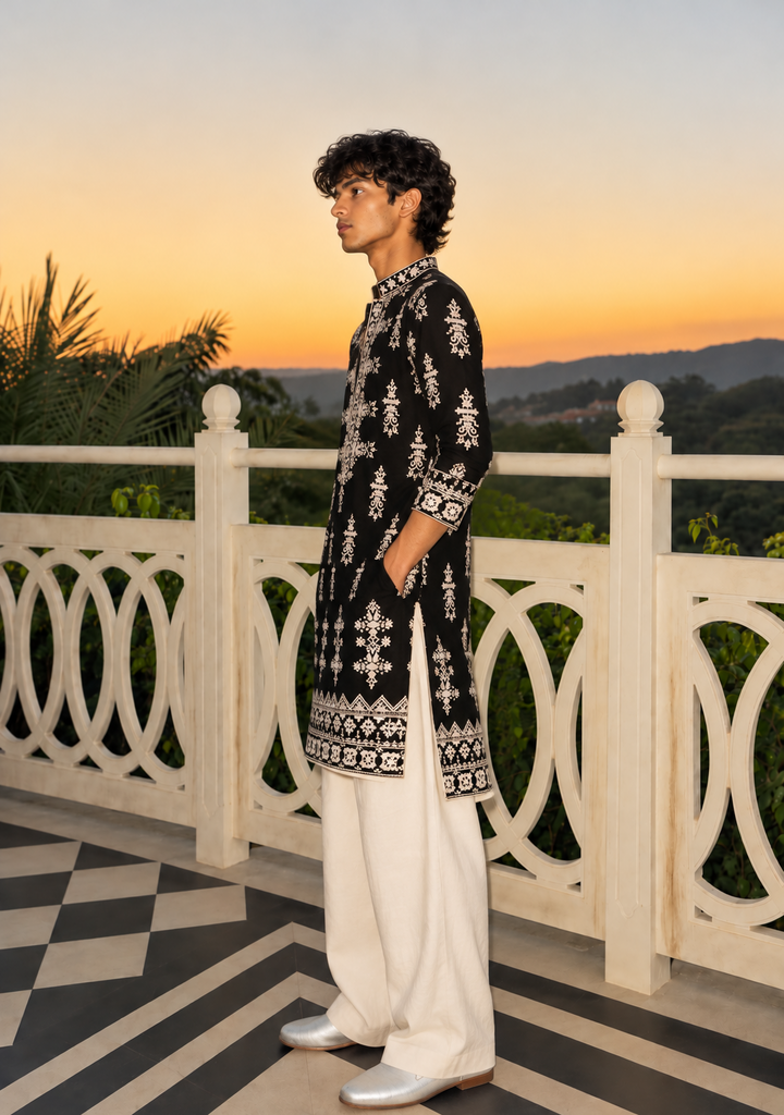 Black Velvat Kurta pyjama With Embroidery