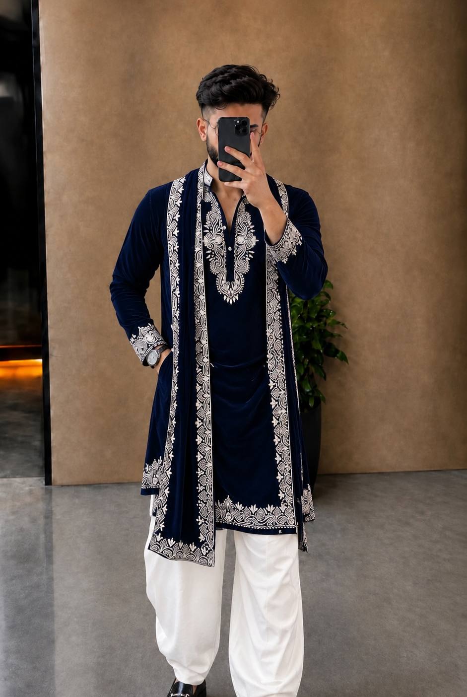 Black Kurta Cream Pyjama & Dupatta Embroidery