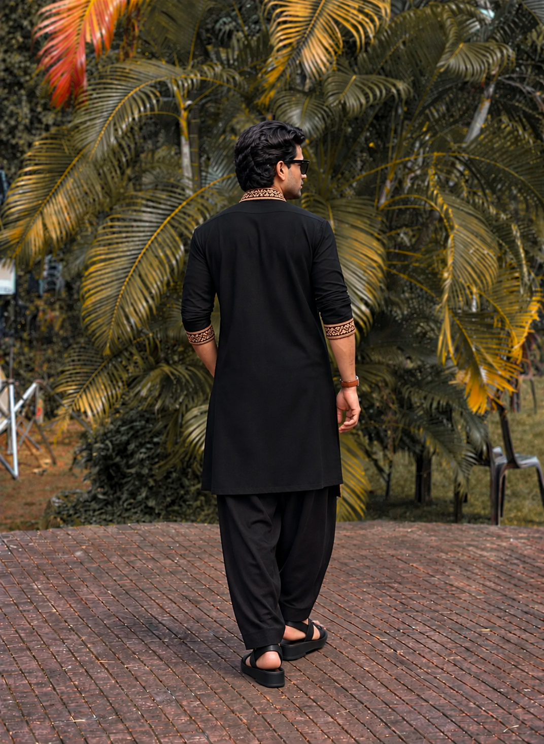 Royal  Black Embroidered Kurta Pajama – 3 Piece Set