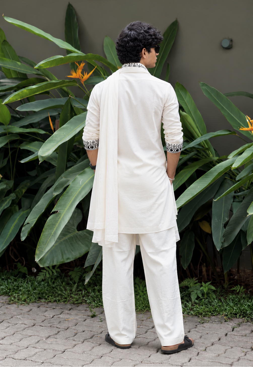 White Hand Embroidery Cotton Kurta Pyjama