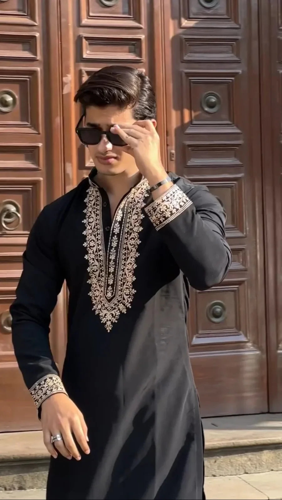 Z Black Kurta Set Embroidery With Armani Flex